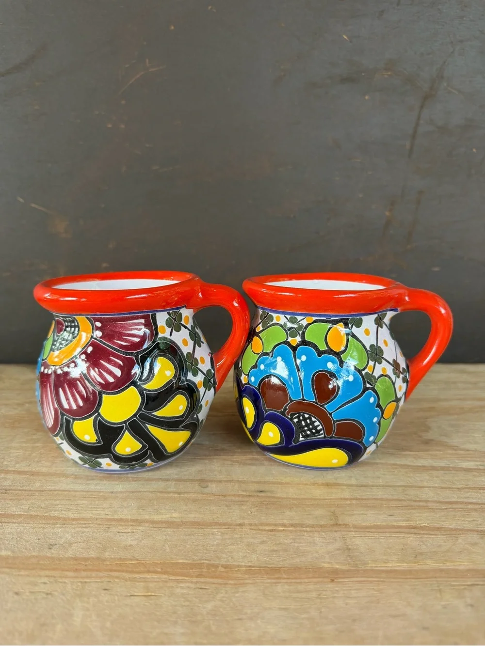 Hand-Painted Talavera-Style Coffee Mugs in Bright Multicolor